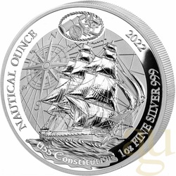 1 Unze Silbermünze Ruanda Nautical Serie - USS Constitution 2022 - polierte P...