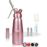 Famanu Sahnespender mit 3 Edelstahl-Düsen und 2 Reinigungsbürsten - Roségold, 500 ml