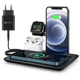 Wisam Wisam® 4 in 1 Multifunktion 15W QI Ladestation für Airpods Apple Watch iPhone USB-C und Lightning