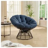 BBWL Sofa 360° Drehbar, ergonomischer Rattan Sessel mit dickem Kissen, Papasan Schaukelstuhl für Wohnzimmer Schlafzimmer Lesen Braun blau