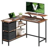 VASAGLE Schreibtisch LWD097B01, braun / schwarz, mit 2 Schubladen und 2 Regalfächer, L-Form, 135 x 76 x 105 cm