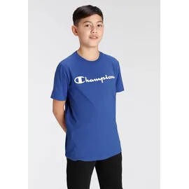 Champion T-Shirt CHAMPION, Jungen, Gr. XXL (176), blau (blau, weiß), Obermaterial: 100% Baumwolle, Rundhals, Shirts T-Shirt, Kurzarm, mit Logoschriftzug, aus Baumwolle und Polyester