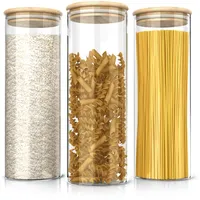 Arendo Glasbehälter-Set aus Borosilikatglas mit Bambusdeckel, 1L, 3-tlg., mikrowellengeeignet,