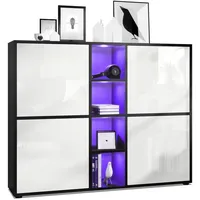 Vladon Highboard, Weiß Hochglanz, 130.5x105.5x35.5 cm, Wohnzimmer, Kommoden &
