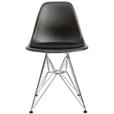 Vitra Stuhl Eames Plastic Side Chair  RE 83x46.5x55 cm tiefschwarz mit Sitzpolster schwarz, Gestell: verchromt, Designer Charles & Ray Eames