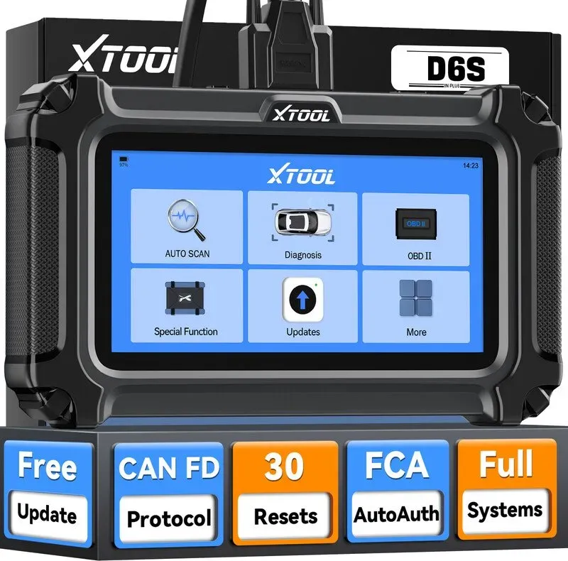 XTOOL D6S OBD2-Scanner, Diagnosegerät, 2026, mit 30 Reset-Funktionen, Scannen aller Systeme, mit FCA & CAN FD, ABS-Blasenentfernung, Schaltgetriebeabgleich, Kurbelsensor-Nachlernen, lebenslange Updates, Upgrade des D5S