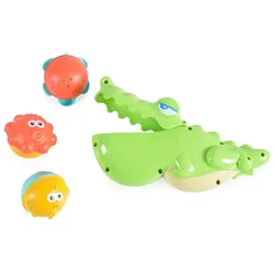 Moni Baby-Badespielzeug Krokodil HE0263, 4-teilig, drei Bälle, Wasserspielzeug grün