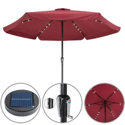 Kingsleeve Sonnenschirm LED Beleuchtung UV Schutz 80+ Schhutzhülle Solar Kurbel 330cm wasserabweisend rot