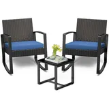 luxuskollektion Rattan Balkonmöbel Set 3-tlg. Blau