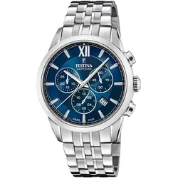 Chronograph FESTINA "Swiss Made Collection", silber (silberfarben, blau), Armbanduhren, Herren, Armbanduhr, Quarzuhr, Herrenuhr, Stoppfunktion, Swiss Made