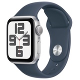 Apple Watch SE GPS 40 mm Aluminiumgehäuse silber, Sportarmband sturmblau S/M