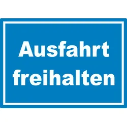Ausfahrt freihalten Aufkleber weiß-blau A6 (105x148mm)