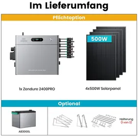 solarmars Balkonkraftwerk monokristallin 2400 W inkl. Halterung