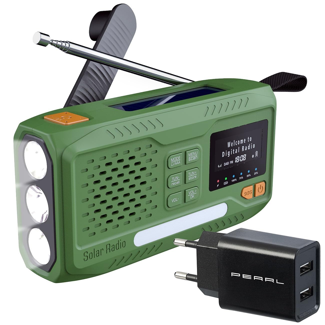infactory Solar Radio: Mobiles DAB+-Kurbelradio mit EWF, Solarpanel, LED und USB-Netzteil (Mobile Dab Kurbelradios Mit Ewf, Notfall-Radio, Lautsprecher)