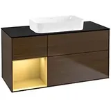 Villeroy & Boch Finion Waschtischunterschrank G702HFGN 120x60,3x50,1cm, Regal rechts Gold matt, Walnut veneer