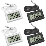 Pair 4er-pack Kühlschrankthermometer, Digitales Lcd-thermometer Mit Wasserdichter Sonde Für Kühlschrank, Gefrierschrank Und Aquarium (set Mit 2 Schwarzen Und 2 Weißen Thermometern)