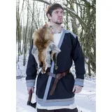Battle Merchant Kostüm Klappenrock Bjorn, Wikinger-Mantel mit Borte, dunkelblau, Gr. XL