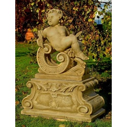 Casa Padrino Barock Gartendeko Skulptur Schaut Nach Rechts 80 x 36 x H. 116 cm - Garten Deko Figur mit Sockel - Garten & Terrassen Deko Accessoires