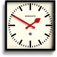 NEWGATE® Wanduhr mit der Zahl Fünf Eisenbahn, quadratische Uhr, Küchenuhr, Bürouhr, Retro-Uhr, Designer-Uhr, Bahnhofsuhr, Markierungszifferblatt (rote Zeiger)