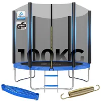 Sekey Trampolin Outdoor Ø 244/305/366 cm - TÜV Rheinland GS-Zertifiziert, Kindertrampolin Gartentrampolin mit Rutschfester Leiter, verstärktem Sicherheitsnetz und Randabdeckung 244CM 100KG, Blau