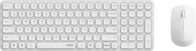 Rapoo 9310M Kabelloses Tastatur-Maus-Set, kabelloses Desktop-Set, 2400-DPI-Sensor, bis zu 12 Monate Akkulaufzeit, flaches Aluminium-Design, deutsches Layout für PC & Mac – Weiß