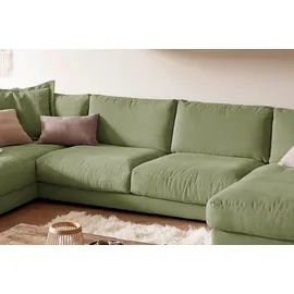 KAWOLA Wohnlandschaft U-Form Madeline Cord Longchair rechts olivgrün