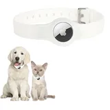 Apple AirTag Hundehalsband, Anti-Verlust, verstellbares Silikon-Airtag Hülle,GPS Tracker Hund Zubehör für kleine, mittelgroße Hunde, Katzen, Haustiere (Hund-Weiß)