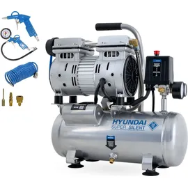 Hyundai Silent Kompressor SAC55751 SET (8 bar, 6L, tragbar, ÖLFREI, 59 dB, 550 W / 0.75 PS)