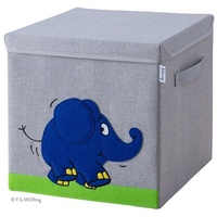 LIFENEY meets Die Maus Aufbewahrungsbox mit Deckel für Kinder – Box mit dem bekannten Elefanten zum Verstauen von Spielzeug – 33 x 33 x 33 cm passend für klassische Würfelregale