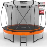 Kinetic Sports Trampolin Outdoor 'Ultimate Pro' Ø Designed in Germany, Fiberglas Netzstangen, AirMAXX Technologie, Sunset Orange Ø 305 cm – Kindertrampolin mit Leiter, Gartentrampolin im Kürbis-Design, bis zu 160 kg