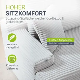 Juskys Eckcouch Cord 3-Sitzer Hellgrau
