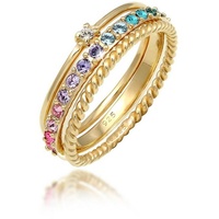 Elli Ring-Set Kristalle Farbig Regenbogen Set (3 tlg) 925 Silber, Ring Set goldfarben 54