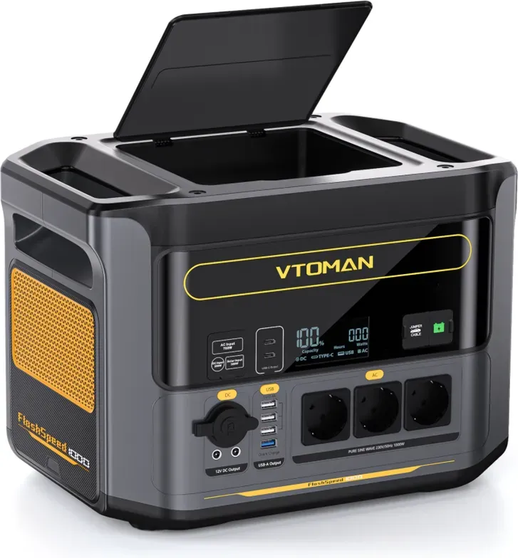 VTOMAN FlashSpeed 1000 Tragbare Powerstation, 1000W (2000W Spitze), 828Wh LiFePO4 Solargenerator, 0-80% in 1 Stunde Schnellladung, erweiterbar bis 2376Wh, 100W USB-C Ausgang, geeignet für Notfälle, Camping, Reisen und Wohnmobile