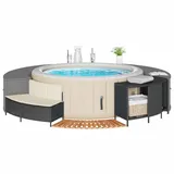 Möbel Whirlpool-Umrandung Schwarz Poly-Rattan und Massivholz Akazie 365612