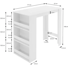 ML-Design Bartisch mit 3-stufigem Regal, Weiß 117x106x57 cm Viel Stauraum,