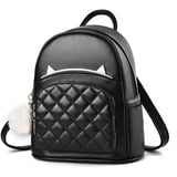 NICOLE & DORIS Damen Kleine Rucksack Leder Rucksäcke Süßer Mädchen Rucksack Casual Daypack Damenrucksack wasserdichte Schulrucksack Tagesrucksack mit Pompons Schwarz