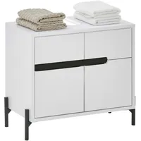 MID.YOU Waschbeckenunterschrank Schwarz, Weiß, Holzwerkstoff, 60x55x35 cm, stehend, Badezimmer,