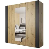 Lomadox Kleiderschrank mit Schwebetüren Eiche Nb. mit schwarz, Schrank Schlafzimmer