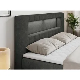MKS Meble Boxspringbett mit LED Kopfteil und Topper - GOLD-5-KING - 180x200cm - Dunkelgrau - Hart (H4) - Dunkelgrau