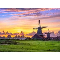 Fototapete PAPERMOON "Dutch Windmills", bunt (mehrfarbig), B:3,5m L:2,6m, Vlies, Tapeten
