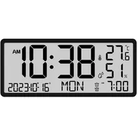 Jioson Wanduhr LCD Wanduhr digital mit Temperatur und Luftfeuchteanzeige (34*15*3 cm,präzises elektronisches Uhrwerk sorgt für genaue Uhrzeit) schwarz