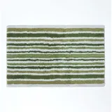 Homescapes Rutschfeste Badematte Mit Streifenmuster 100% Baumwolle, Grün Und Grau - Homescapes
