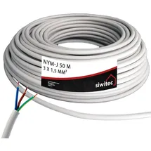 siwitec NYM-Kabel, NYM-J 3x1,5 mm2, 50 m, Stromkabel, Mantelleitung, Installationskabel, Kabelring