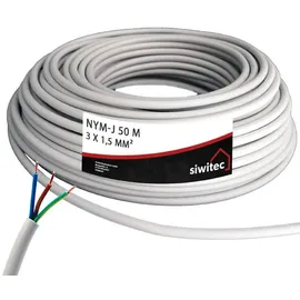 siwitec NYM-Kabel, NYM-J 3x1,5 mm2, 50 m, Stromkabel, Mantelleitung, Installationskabel, Kabelring