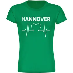 multifanshop Damen T-Shirt - Hannover - Herzschlag - Druck weiß - Frauen
