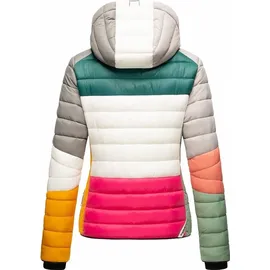 Navahoo Damen Steppjacke leichte Übergangsjacke mit Kapuze im Colourblocking Stil Lulana Multikulti