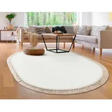 Paco Home Teppich »Swindon 485«, oval, 12 mm Höhe, Uni Farben, sehr weicher Flor, mit Fransen Beige