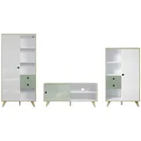 INTER-FURN Wohnzimmer Medienwand Anbauwand Wohnwand Adelaide, 355 x 188 x 40 cm Weiß/Grün Hochglanz mit Schiebetüren