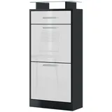 Vladon Schuhschrank Weiß Hochglanz, 46x104x23 cm, Garderobe, Schuhaufbewahrung, Schuhschränke
