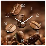 levandeo Wanduhr Glas 30x30cm Uhr Glasbild Kaffee Kaffeebohnen Coffee Wanddeko Glasuhr Küche
